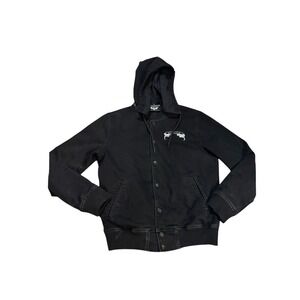 Killstar Fact Hood Bomber Jacket Black With White‎ Embroidery Size Medium Grunge